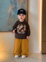 BT1025- Bộ nỉ NÂU-VÀNG dài tay in chú lùn