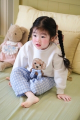 BN159-Bộ nỉ GẤU KẺ XANH bé gái VNXK