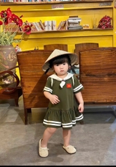 BT470- bộ/đầm trẻ em màu bộ đội chất cotton tặng kèm balo xinh