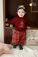 Bt753- Bộ nỉ hai da Noel 2 màu đính nổi đỏ- trắng