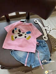bt922-[ max 30kg]set áo thun ngựa xù mix quần short jeans bé gái