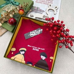 A559-Áo thun gia đình màu đỏ đô cộc tay Tết sum vầy