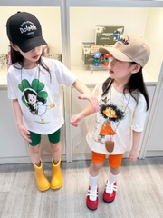 BT839-Combo 2 bộ thun cộc tay trắng cam xanh bé gái 9-26kg