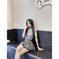 SET104- SET BỘ THOM  CAO CỔ TAY SỌC KHUY GẤU  PHỐI CV LI CÓ LÓT