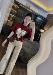 A189-Áo thun suông cộc tay đỏ trái tim