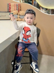 Bn164- (10-26kg)  Bộ thu dài tay thu đông bé trai Spider Man trắng xanh VNXK
