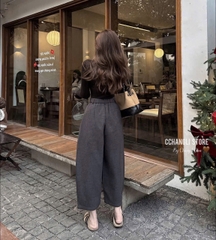 Quan091-Quần dạ xám cạp chun dáng suông