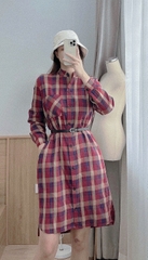 Đầm kẻ suông 3 màu cổ tàu