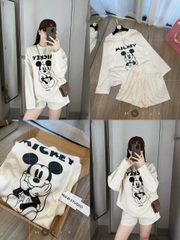 SET1019-Set áo thun dài mickey phối quần cộc be
