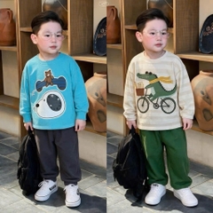BT1089- Combo 2 bộ cotton CÁ SẤU mix CÚN dài tay