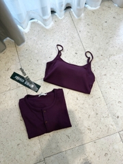 A369-Set áo thun díp 2 dây phối cadigan màu tím