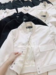 A152- Áo bomber da túi hộp 2 màu đen và be 2 lớp