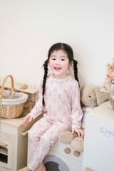 CB166-(8-26kg) Combo 2 bộ thun tăm dài tay bé gái nơ hồng VNXK