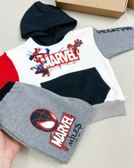 BN184 (9-26kg) Bộ nỉ thu đông dài tay bé trai Mavel phối màu có mũ VNXK