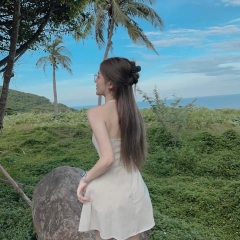 DAM009- Đầm be hai dây 2 lớp dáng xoè cúc cổ lưng