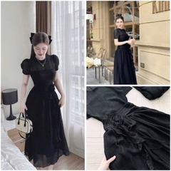 🌿 DAM157- VÁY REN ĐEN LI EO HOA XOÈ 2 LỚP ☘️