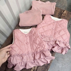 SETKID0550-Set áo phao trần bèo mix áo nỉ hồng bé gái