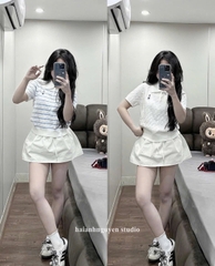 A376-Áo len cộc tay Quảng Châu cổ kẻ thêu gấu 5 màu