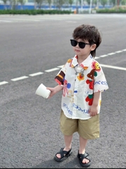 BT480- Bộ sơ mi đũi CAM Xanh mix quần kaki bé trai