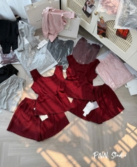 SET921- Set mặc nhà áo sát nách phối quần short 4 màu vải cotton mát