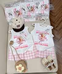 Bt587- Bộ Capu trắng quần kẻ hồng chất cotton trẻ em