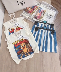 Bt576- Bộ Tung Tung màu be quần kẻ xanh