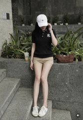 A539-Áo len thừng cộc tay màu đen thêu hàng nhà máy đủ tem