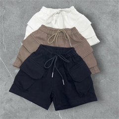 CB251- combo 2 quần short túi hộp chất nỉ mì bé trai màu basic