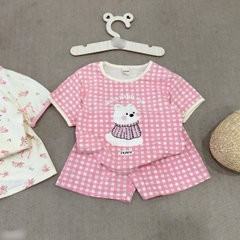 CB303- Combo 2 bộ cộc tay kẻ caro hồng chạy viền chất cotton