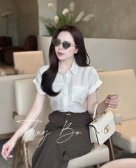 🍀A255-  SƠ MI GU TÚI BÊN TAY vạt đính cúc 2 màu