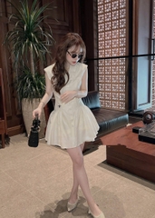 Dam155- Đầm xoè thêu ong ly eo tặng kèm quần váy