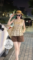 🌿Set698- SET ÁO CHẤM BI PHỐI REN KÈM ĐAI dáng cộc