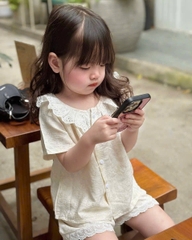 CB251-Combo 2 bộ PIJAMA hoa viền ren bé gái chất xô mát