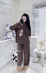 Set818- Set mặc nhà vải díp lông phối kẻ 4 màu mickey