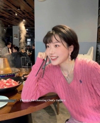 A474- Áo len thừng thêu gấu 2 màu xanh hồng hothit hàng nhà máy đủ tem