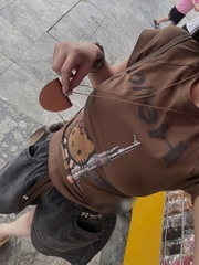 Set688- Set áo thun nâu hello mix quần short jeans