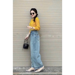 QUAN021- Quần JEANS nấm dài 90cm ống suông rộng 28 thêu gấu