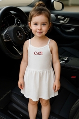 CB365- Combo 2 váy 2 dây bé gái Cazi trắng đỏ chất cotton mát