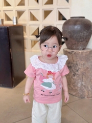 ❤️BT314-Bộ áo cotton mix quần dài kẻ bé gái 3 màu