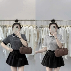 A352- Áo len kẻ mongtoghi mỏng cổ ren phối ren