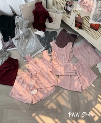 SET921- Set mặc nhà áo sát nách phối quần short 4 màu vải cotton mát