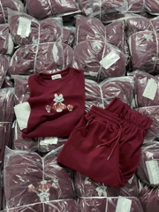 set856- Set chữ nỉ hai da phối quần đỏ viền