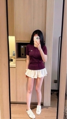 A622-Áo len polo cộc tay thêu cá màu đỏ mận hàng nhà máy đủ tem