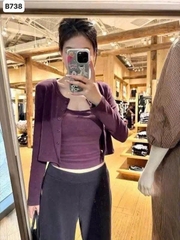 A369-Set áo thun díp 2 dây phối cadigan màu tím