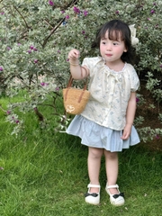 SETKID035-Set áo hoa bèo mix CV đũi xanh bé gái thiết kế