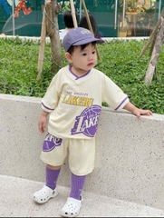Size đại-   BT444- Bộ cotton LAKERS màu be viền tím trẻ em