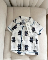 CB328- Co,bo 2 set bộ pijama đũi hình màu nâu- xanh than