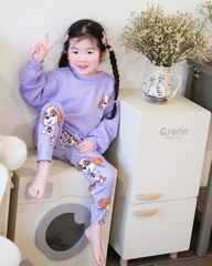 BN130-Bộ nỉ dài tay da cá bé gái màu tím VNXK