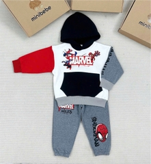 BN184 (9-26kg) Bộ nỉ thu đông dài tay bé trai Mavel phối màu có mũ VNXK