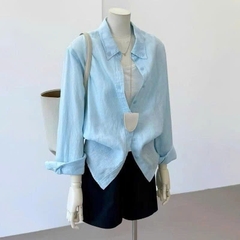 A629-Áo sơ mi xanh đũi linen